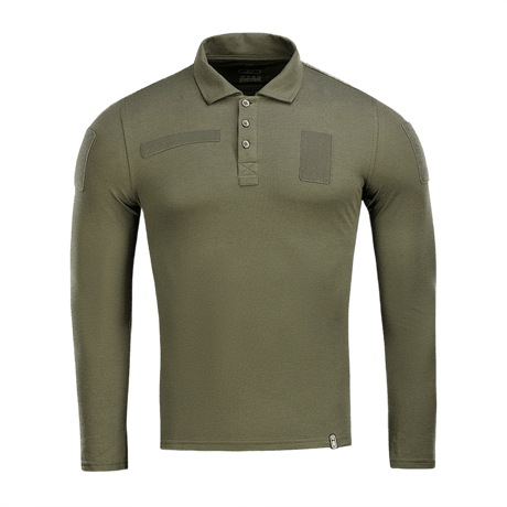 M-Tac Tactical Polo Shirt pitkähiha 65/35 oliivinvihreä, Velcro-panelit, suunniteltu poliisi- ja turvallisuustyöhön