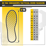 Kokotaulukko Tactical Sneakers Demi-Season – kevyt ja mukava, M-Tac, näyttää koot cm, EUR, UK.