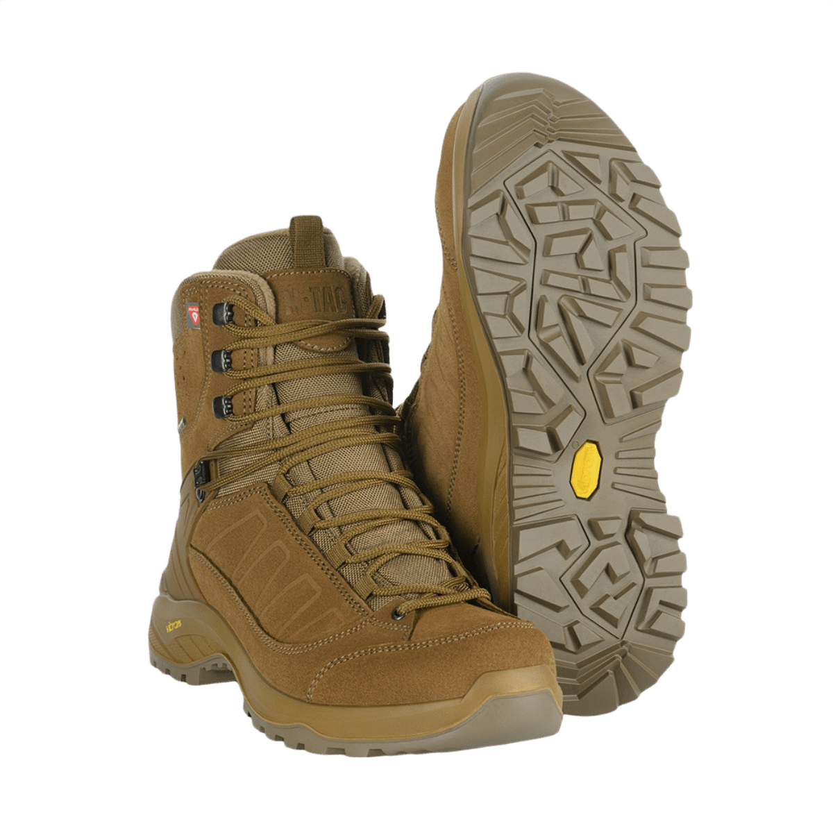 M-Tac Tactical talvikenkiä mokasta, Vibram-pohja ja Primaloft-eristys, suunniteltu ulko- ja kylmiin ympäristöihin.