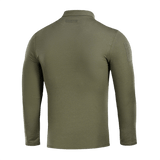 M-Tac Tactical Polo Shirt pitkähiha 65/35 takaa nähtynä, vihreä, suunniteltu poliisi- ja turvallisuushenkilöstölle, näyttää hihat Velcro-panelilla