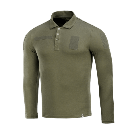 M-Tac Tactical Polo Shirt pitkähiha 65/35 vihreä, suunniteltu poliisille ja turvallisuushenkilöstölle, Velcro-panelit merkeille ja tunnisteille