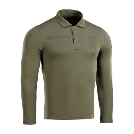M-Tac Tactical Polo Shirt pitkähiha 65/35 oliivinvihreä poliisi- ja turvallisuuskäyttöön, Velcro-panelit merkeille