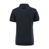 M-Tac Tactical Polo-Shirt 65/35 Lady takaa nähtynä, musta, mukava puuvilla-polyester, naisellinen istuvuus, Velcro hihoissa ja selässä.