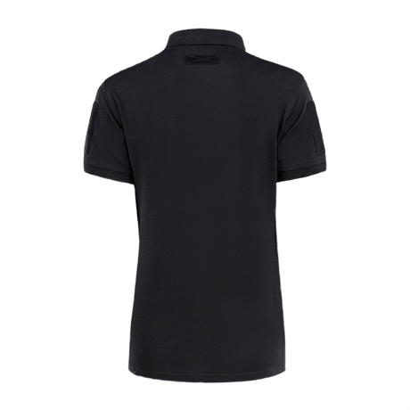 M-Tac Tactical Polo-Shirt 65/35 Lady, musta palvelupolo naisille, Velcro hihoissa, rinnassa ja selässä, mukava puuvilla-polyester-sekoitus.