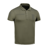 M-Tac Tactical Polo Shirt 65/35 oliivinvihreä Velcro-paneeleilla, täydellinen poliisin ja turvallisuushenkilöstön univormuihin, valmistettu 65 % puuvillasta ja 35 % polyesteristä