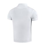 M-Tac Tactical Polo Shirt 65/35 poliiseille ja turvallisuuteen, valkoinen Velcro-paneeleilla merkeille, takaa näkymä