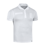 M-Tac Tactical Polo Shirt 65/35 valkoinen, suunniteltu poliisiunivormuihin, Velcro-paneelit merkeille ja tunnisteille