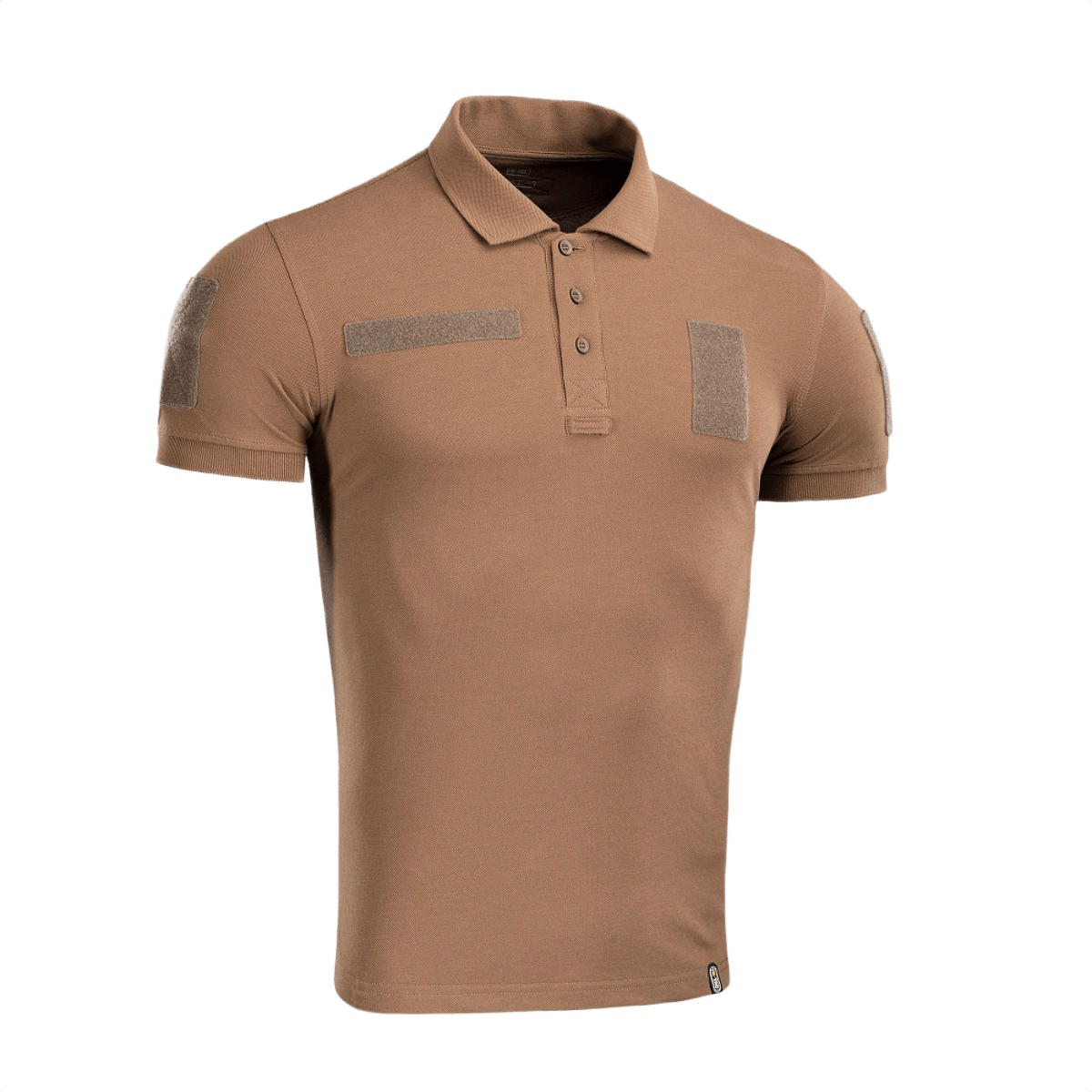 M-Tac Tactical Polo Shirt 65/35 ruskea Velcro-paneeleilla turvallisuustyöhön, puuvilla-polyester-sekoitus mukavuuteen ja kestävyyteen
