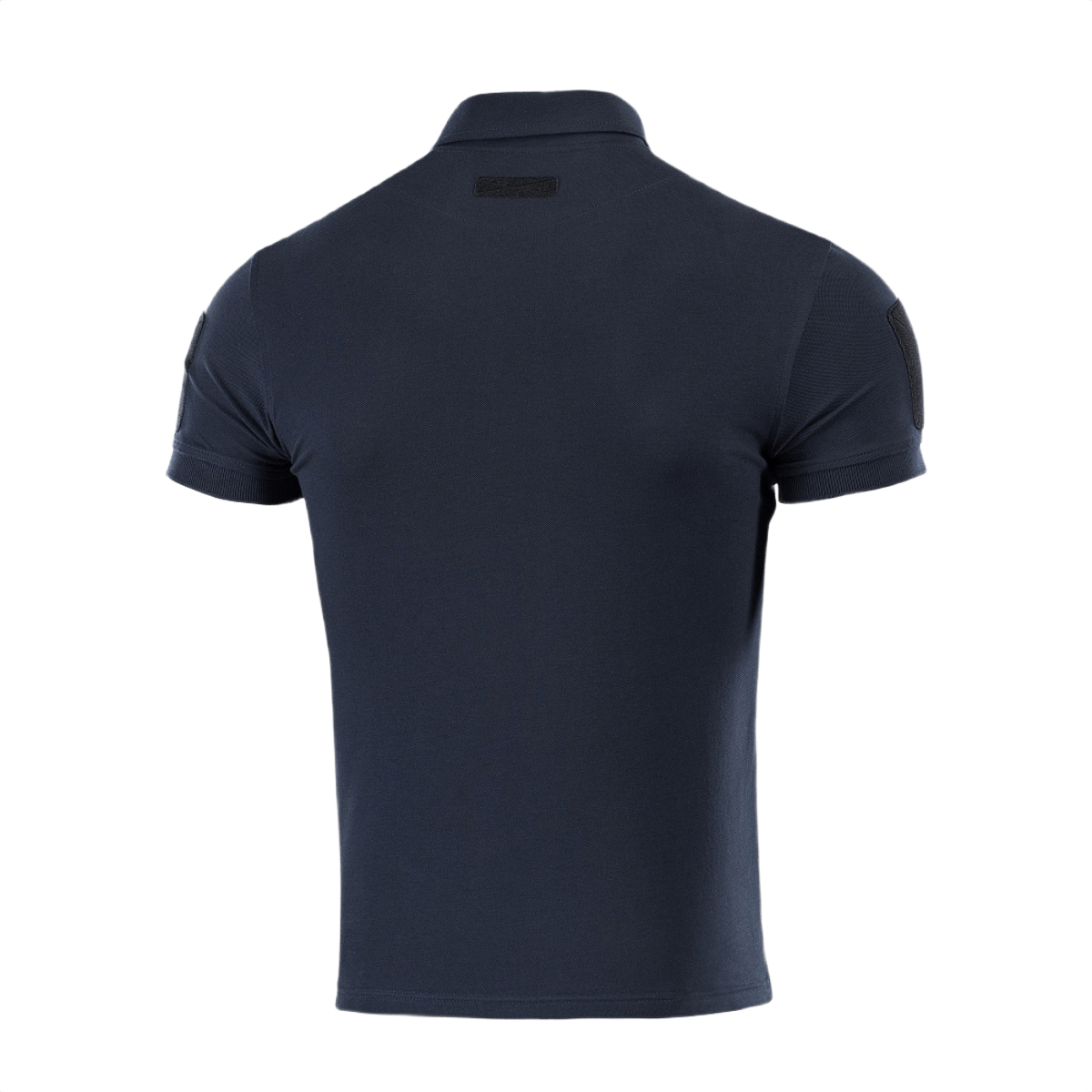 M-Tac Tactical Polo Shirt 65/35 tummansininen takaa, suunniteltu poliisi- ja turvallisuustyöhön Velcro-paneeleilla tunnisteille
