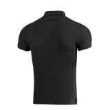 M-Tac Tactical Polo Shirt 65/35 musta takaa, suunniteltu poliisi- ja turvallisuushenkilöstölle Velcro-paneeleilla merkeille