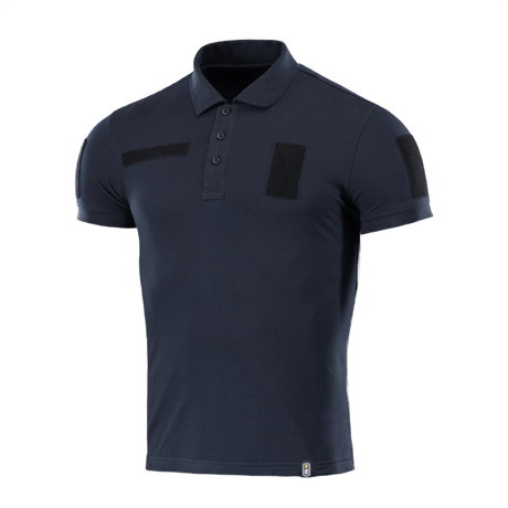 M-Tac Tactical Polo Shirt 65/35 laivastonsininen Velcro-paneeleilla, suunniteltu poliisi- ja turvallisuustyöhön mukavuuden ja kestävyyden vuoksi
