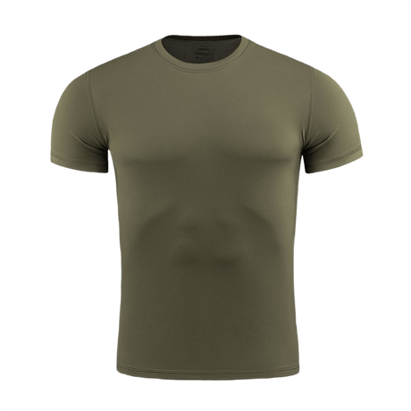 M-Tac Tactical Sweat-Wicking T-Shirt Summer, oliivinvihreä, suunniteltu lämpimiin kausiin, 100% polyesteri, hikiä siirtävä, nopeasti kuivuva.