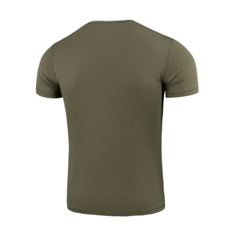 M-Tac Tactical Sweat-Wicking T-Shirt Summer, oliivinvihreä, nähtynä takaa, ihanteellinen kuumaan säähän ja aktiiviseen elämäntapaan, nopeasti kuivuva materiaali.