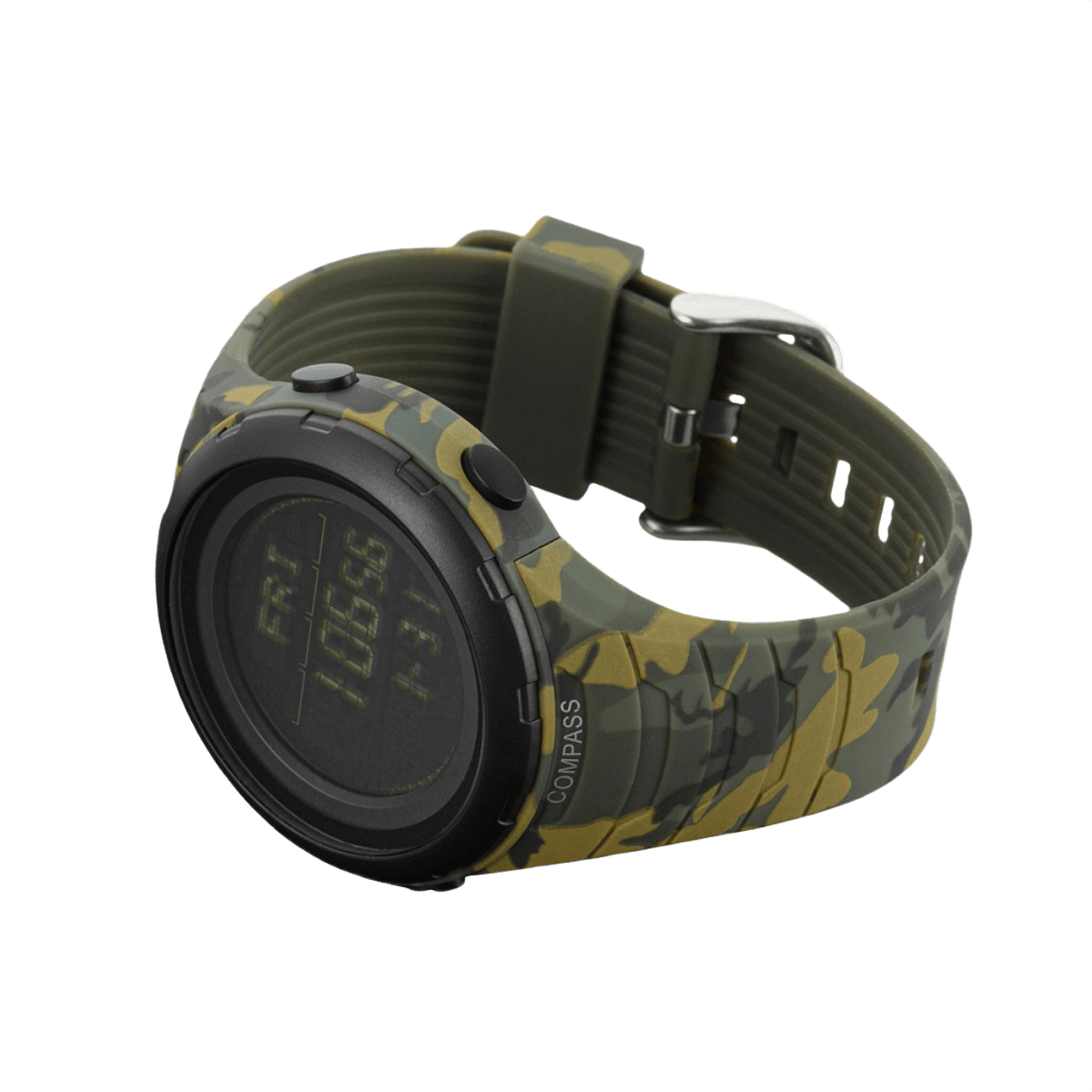 M-Tac Tactical Ur 2166 maastokuvioituna, kompassilla ja LED-taustavalolla, sopii ulko- ja taktiseen käyttöön, kestävä ABS-muovi.