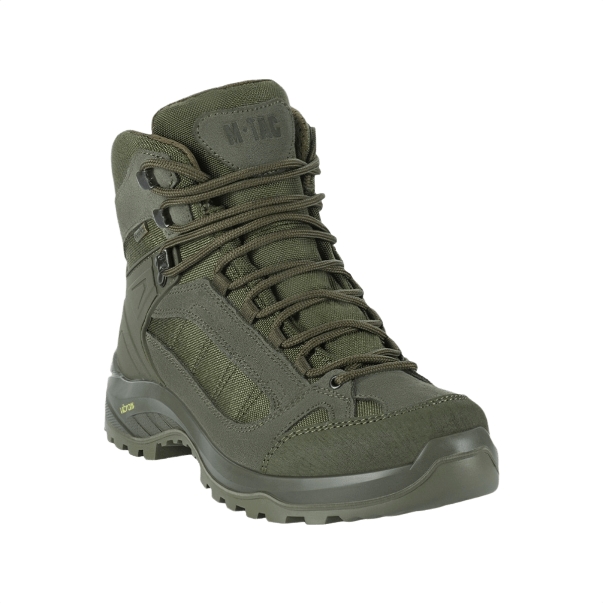 M-Tac Taktiske Demi-Season Støvler Pro Line kestävästä suede- ja Cordura-materiaalista, Vibram-pohja taktiikkaan, vaellukseen ja aktiivisuuteen.
