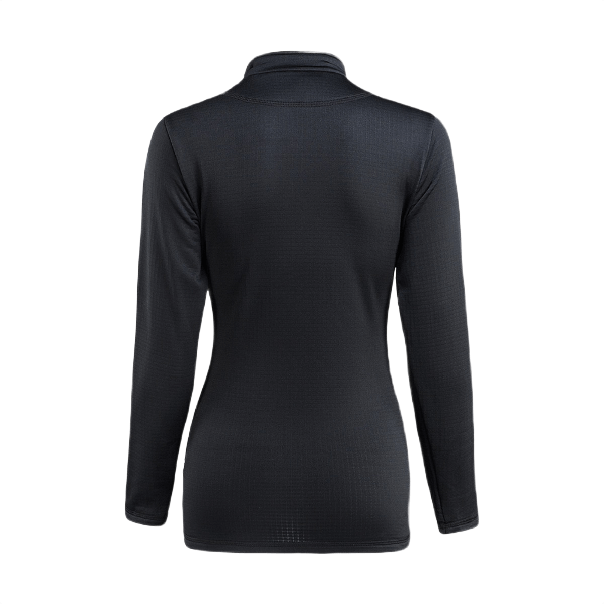 M-Tac Thermal Fleece Shirt Delta Level 2 Lady nähtynä takaa, musta termopaita talvikäyttöön, 100% polyesteri, 250 g/m², hengittävä ja nopeasti kuivuva.