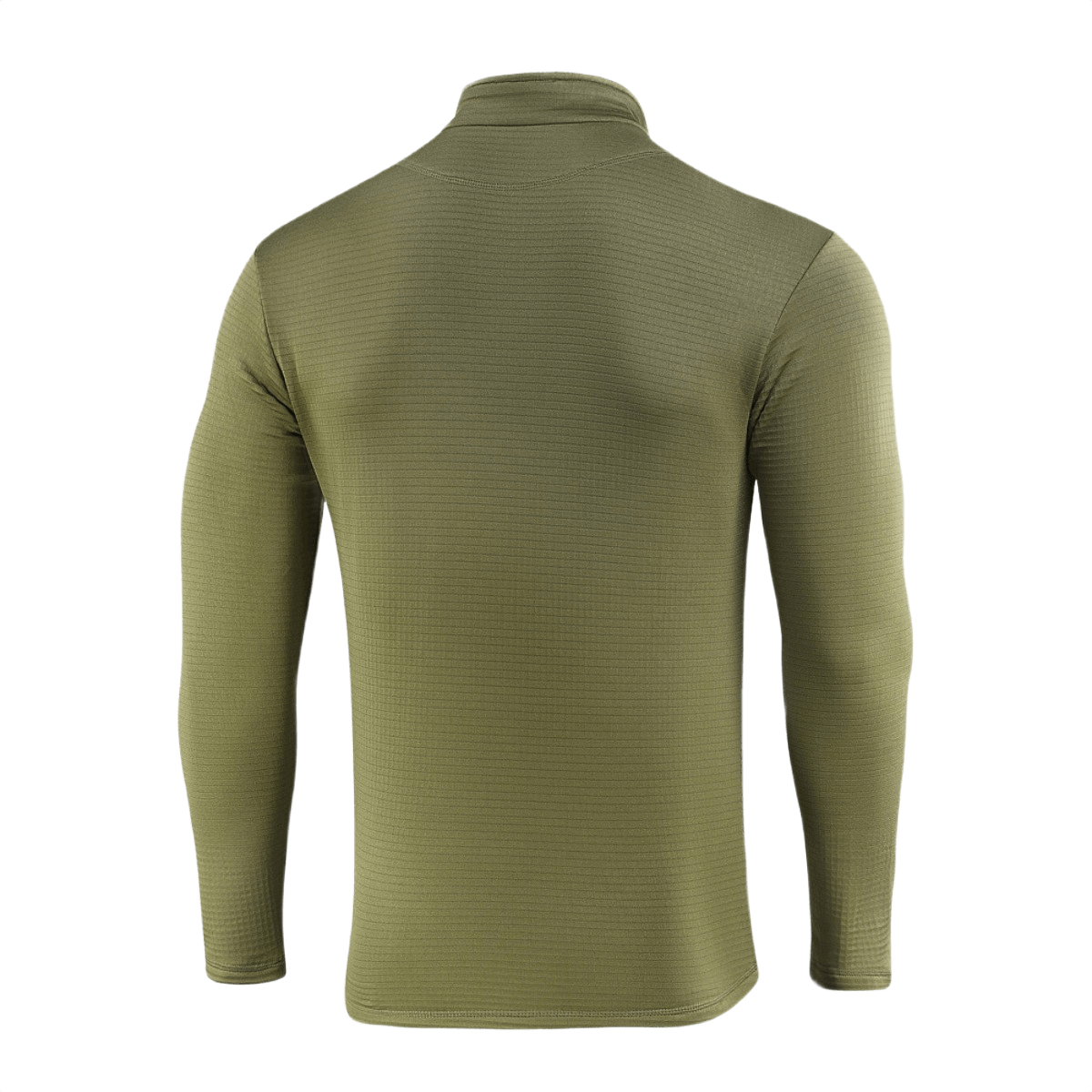 M-Tac Thermal Fleece Trøje Delta Level 2 oliivinvihreänä, takakuvassa, ihanteellinen kylmään säähän, valmistettu 100% polyesteristä YKK-vetoketjuilla.