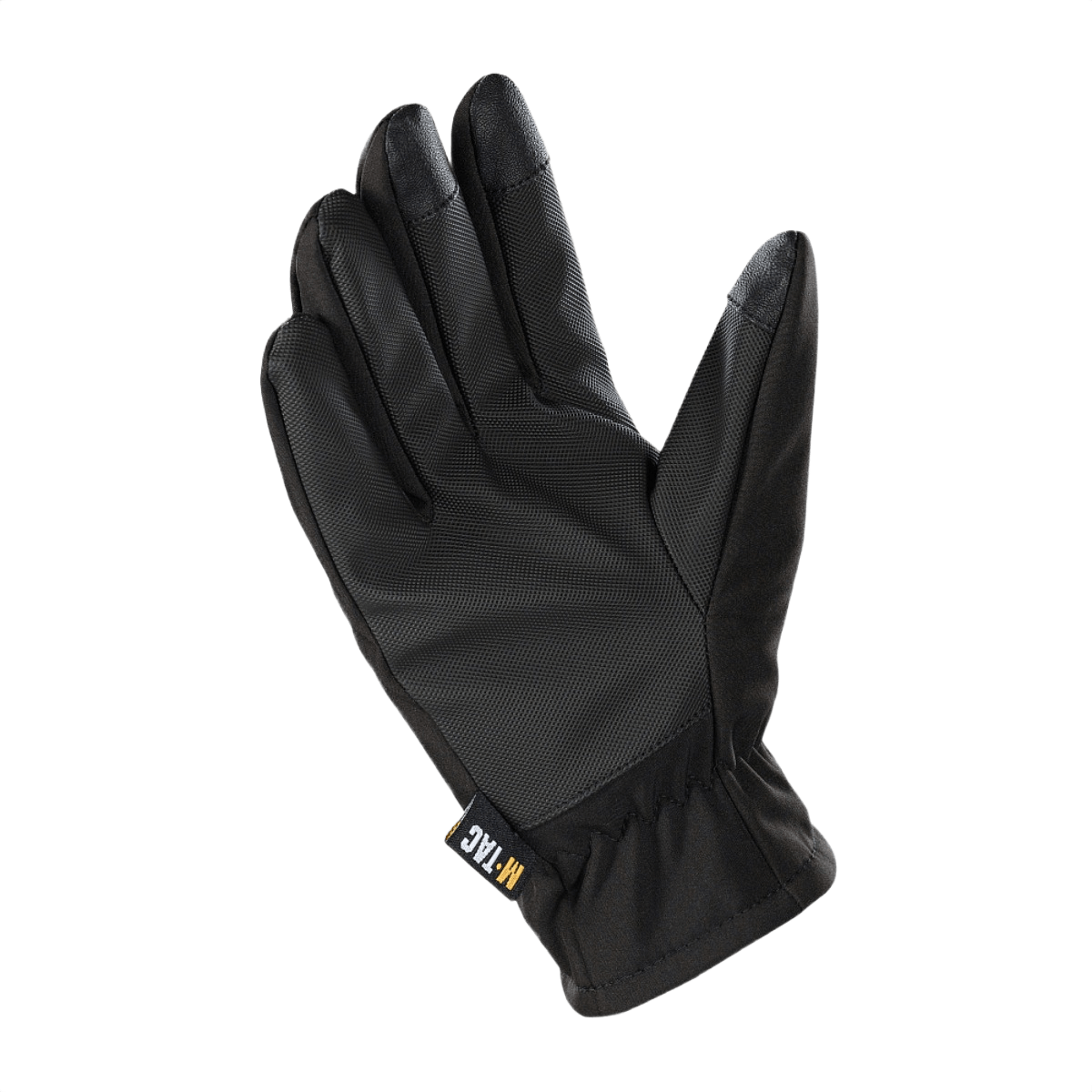 M-Tac Handsker Soft Shell Thinsulate, musta, viileälle säälle suunniteltu, nahkavahvistus ja kosketusnäyttöyhteensopiva.