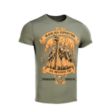 M-Tac T-shirt Black Sea Expedition oliivinvihreä premium-printillä, valmistettu 93% puuvillaa ja 7% elastaania, sopii aktiiviseen elämäntapaan