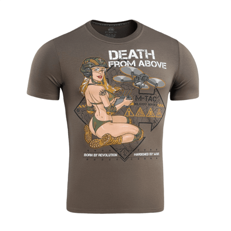 M-Tac T-Shirt Delivery Service amerikkalaisella Pin-up-designilla ja 'Death from Above' -tekstillä.