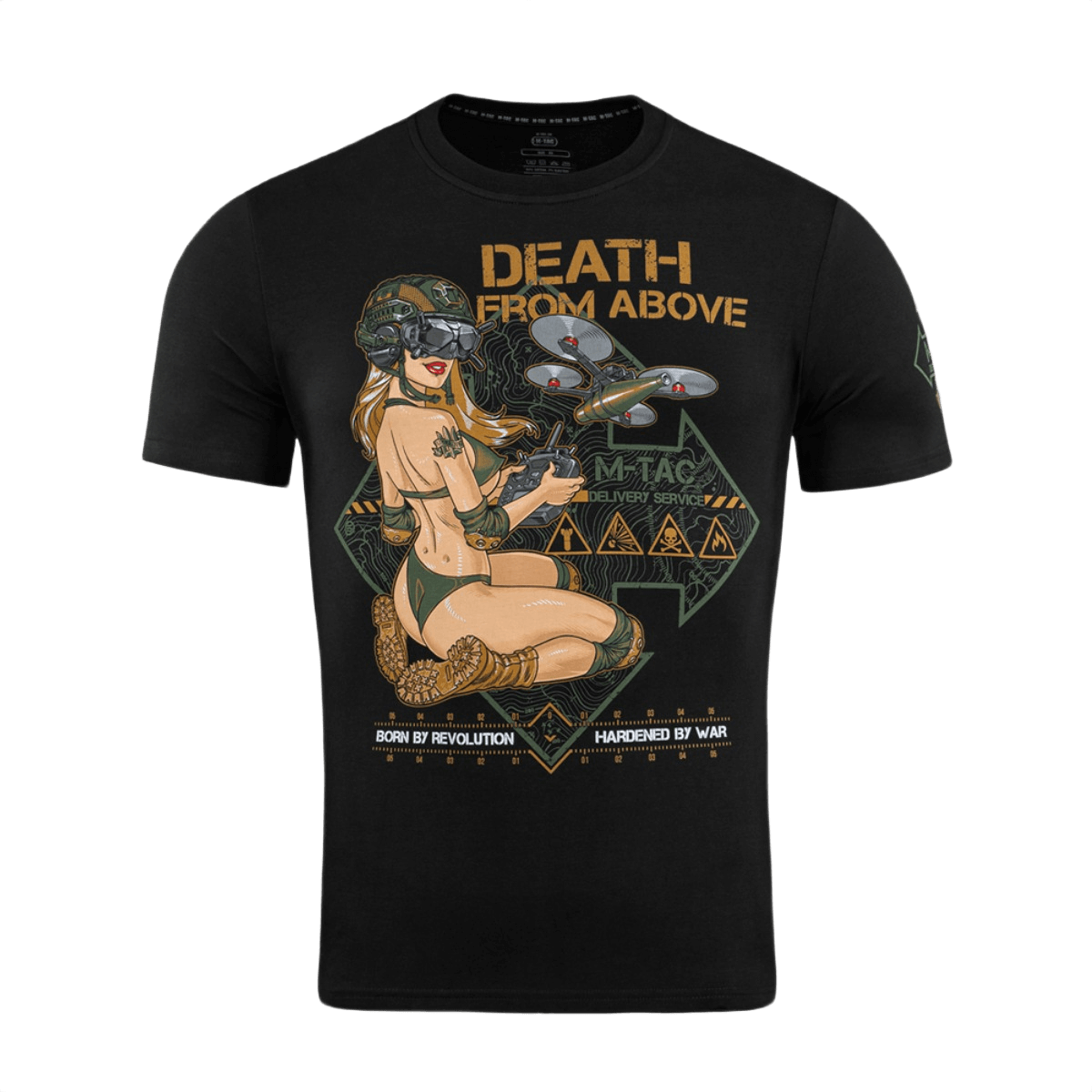 M-Tac T-Shirt Delivery Service Pin-up-printillä ja 'Death from Above' -tekstillä.