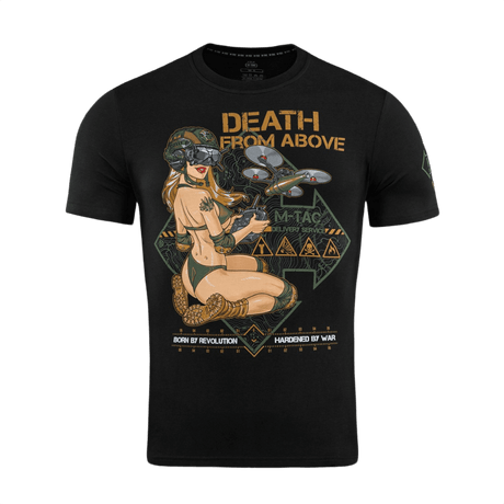 M-Tac T-Shirt Delivery Service Pin-up-printillä ja 'Death from Above' -tekstillä.