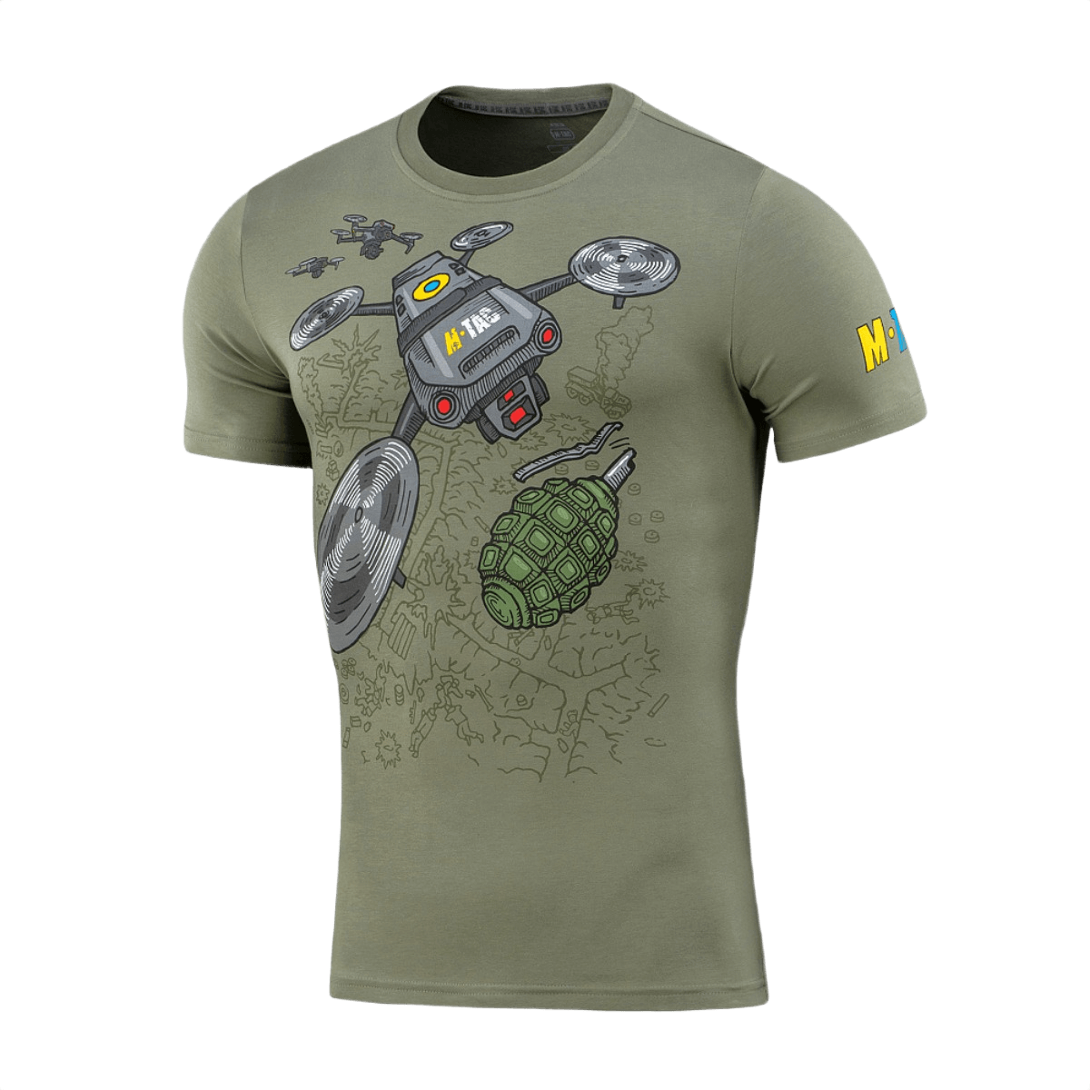 M-Tac T-Shirt Quadcopter, droni- ja kranaattikuvio, valmistettu puuvillasta ja elastaanista mukavuutta ja liikkumisvapautta varten.