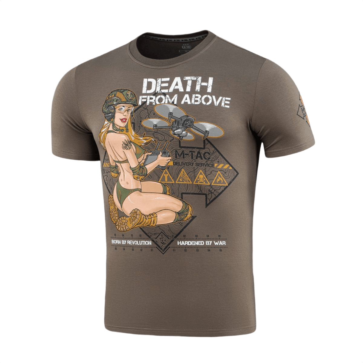 M-Tac T-Shirt Delivery Service amerikkalaisella Pin-up-designilla ja tekstillä 'Death from Above' yhdistää tyyliä ja voimaa.