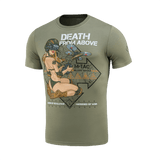 M-Tac T-Shirt Delivery Service Pin-up-printillä ja 'Death from Above' -tekstillä, vihreä puuvillainen T-paita, inspiroitunut toisesta maailmansodasta.