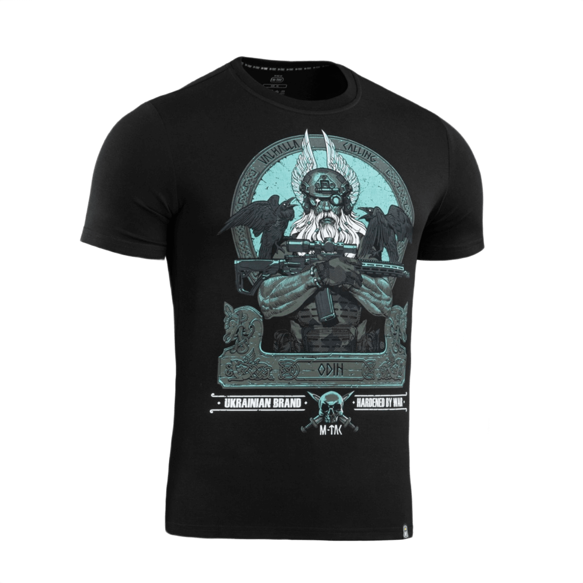 M-Tac T-Shirt Odin Mystery Odin-printillä ja tekstillä 'Valhalla Calling', mukana korpit Hugin ja Munin.