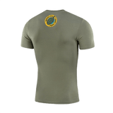 M-Tac T-Shirt Quadcopter, isänmaallinen selkäkuvio vihreässä designissa, kestävä ja mukava UAV-operaattoreille.