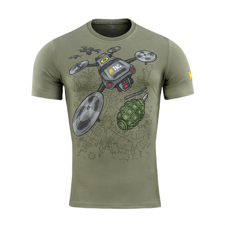 M-Tac T-Shirt Quadcopter UAV-operaattoreille, quadcopter-kuvio ja pommimotiivi MagnaColours®-musteella, 93% puuvillaa, 7% elastaania.