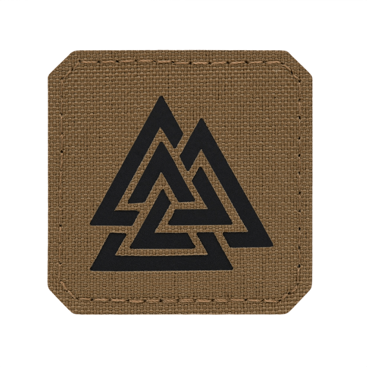 M-Tac Patch Valknut Laser Cut Odin symbol ruskeana mustalla, tyylitelty valknut-laserleikattu kuvio, pohjoismainen perinteinen malli.