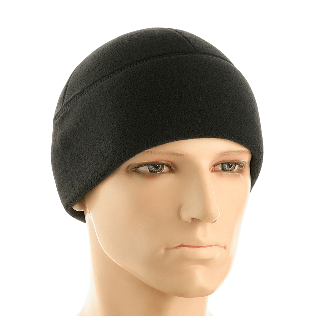 Musta M-Tac Fleece Polartec Watch Cap mannekiinin päässä, sopii kylmiin olosuhteisiin, valmistettu kestävästä Polartec® 200 Series -fleecestä.