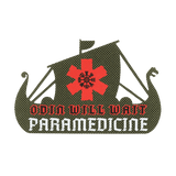M-Tac Patch Viking Evac, jossa teksti 'Odin Will Wait Paramedicine' punaisena ja valkoisena. Sisältää viikinkilaivan kuvan. Sotilaspäällekirjoitus.