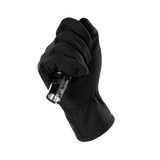 M-Tac Vinterhandsker Soft Shell musta taskulampun kanssa, suojaa säältä, kevyt ja toimiva.