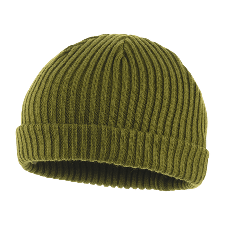 M-Tac Watch Cap 100% Akryl vihreänä, neulepipo matalalla mallilla ja kaksinkertaisella käänteellä, ihanteellinen viileään säähän. Saatavana S, M, L, XL.