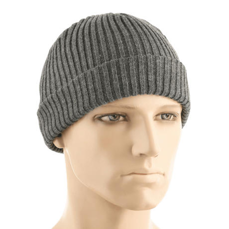M-Tac Watch Cap 100% Akryl harmaa teollisneulos, matala malli, kaksoiskäänne lisälämmöksi, sopii viileään säähän.