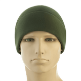M-Tac Watch Cap Elite Fleece Beanie Hat Slimtex oliivinvihreänä mannekiinilla. Lämmin, kevyt pipo, ihanteellinen talveen ja ulkoiluun