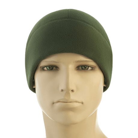 M-Tac Watch Cap Elite Fleece Beanie Hat Slimtex oliivinvihreänä mannekiinilla. Lämmin, kevyt pipo, ihanteellinen talveen ja ulkoiluun