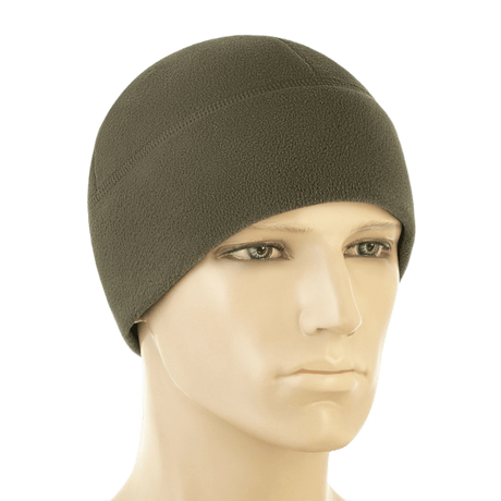 M-Tac Watch Cap Elite Fleece Beanie Hat Slimtex oliivinvihreänä mannekiinilla, lämmin ja kevyt taktiseen käyttöön, ulkoiluun tai talviaktiviteetteihin