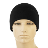 Musta M-Tac Watch Cap Elite Fleece Beanie Hat Slimtex mannekiinin päässä, sopii kylmään ja taktiseen käyttöön, valmistettu fleecestä ja Slimtexistä