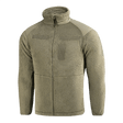 M-Tac Battle Fleece Polartec -takki oliivinvihreänä anatomisella istuvuudella ja suojatuilla yksityiskohdilla, ihanteellinen sotilas- ja poliisikäyttöön.