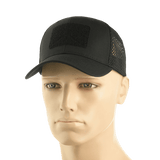 M-Tac Mesh Flex Ripstop Baseball Cap Velcro-kiinnityksellä mannekiinilla, musta, mesh-paneelit, sopii kesään ja taktiseen käyttöön, säädettävä koko.