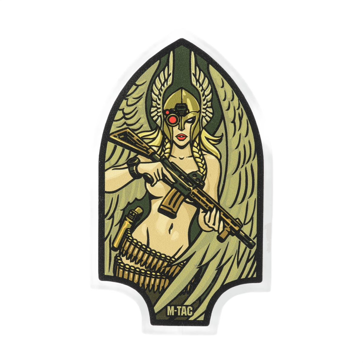 M-Tac-tarra Valkyrie, jossa Valkyrie kypärässä ja M4-kivääri (m4) Arrowhead-patch-taustalla, mytologiasta ja erikoisjoukoista inspiroitunut (en)