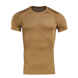 M-Tac T-Shirt Sweat-Wicking Athletic Gen.II vaaleanruskeana, sopii harjoitteluun, juoksuun ja arkeen, valmistettu kosteutta siirtävästä polyesteristä.