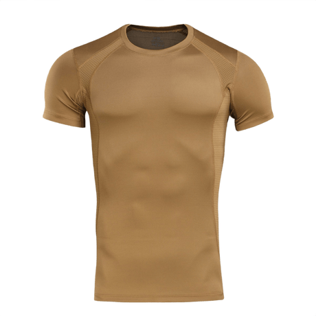 M-Tac T-Shirt Sweat-Wicking Athletic Gen.II vaaleanruskeana, sopii harjoitteluun, juoksuun ja arkeen, valmistettu kosteutta siirtävästä polyesteristä.