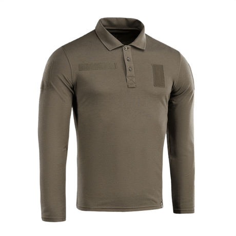 M-Tac Tactical Polo Shirt pitkähiha 65/35 oliivinvihreä, Velcro-panelit merkeille ja tunnisteille, pitkähiha poliisi- ja turvallisuuskäyttöön