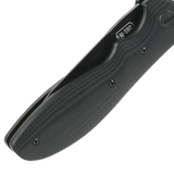 M-Tac Outdoor & Militær Type 6 G10-komposiittikahvalla, sivunäkymä, musta, kevyt muotoilu ja tukevat otteet.