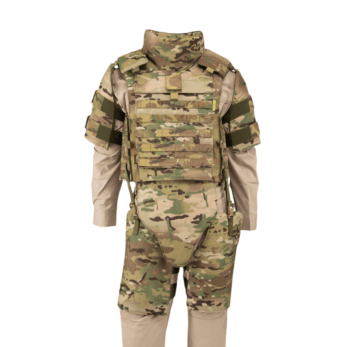 Anorak Niobium® Tactical II – full set MultiCam® pehmeä kehonpanssarijärjestelmä, suoja ampuma-aseita ja veitsiä vastaan, takanäkymä.